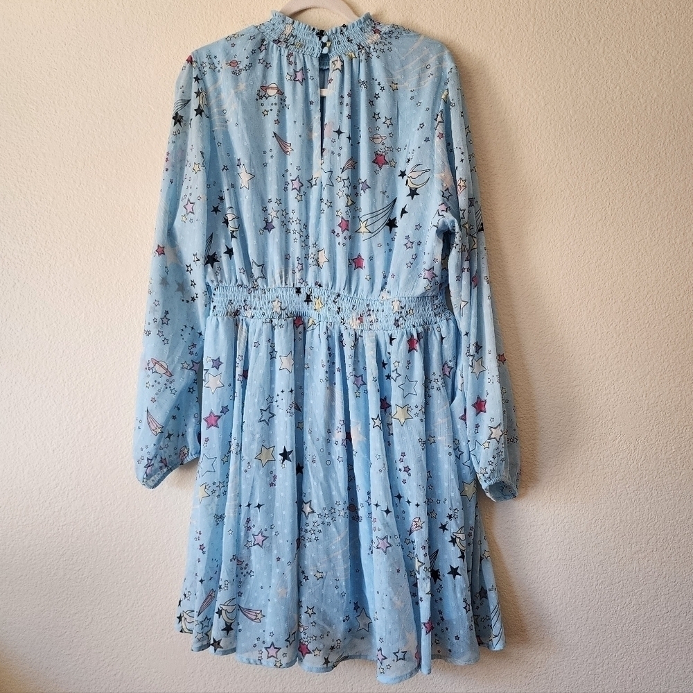 Torrid Cosmic Stars Mini Clipdot Blouson Sleeve Mock Neck Skater Dress 1 NWT - Picture 3 of 7
